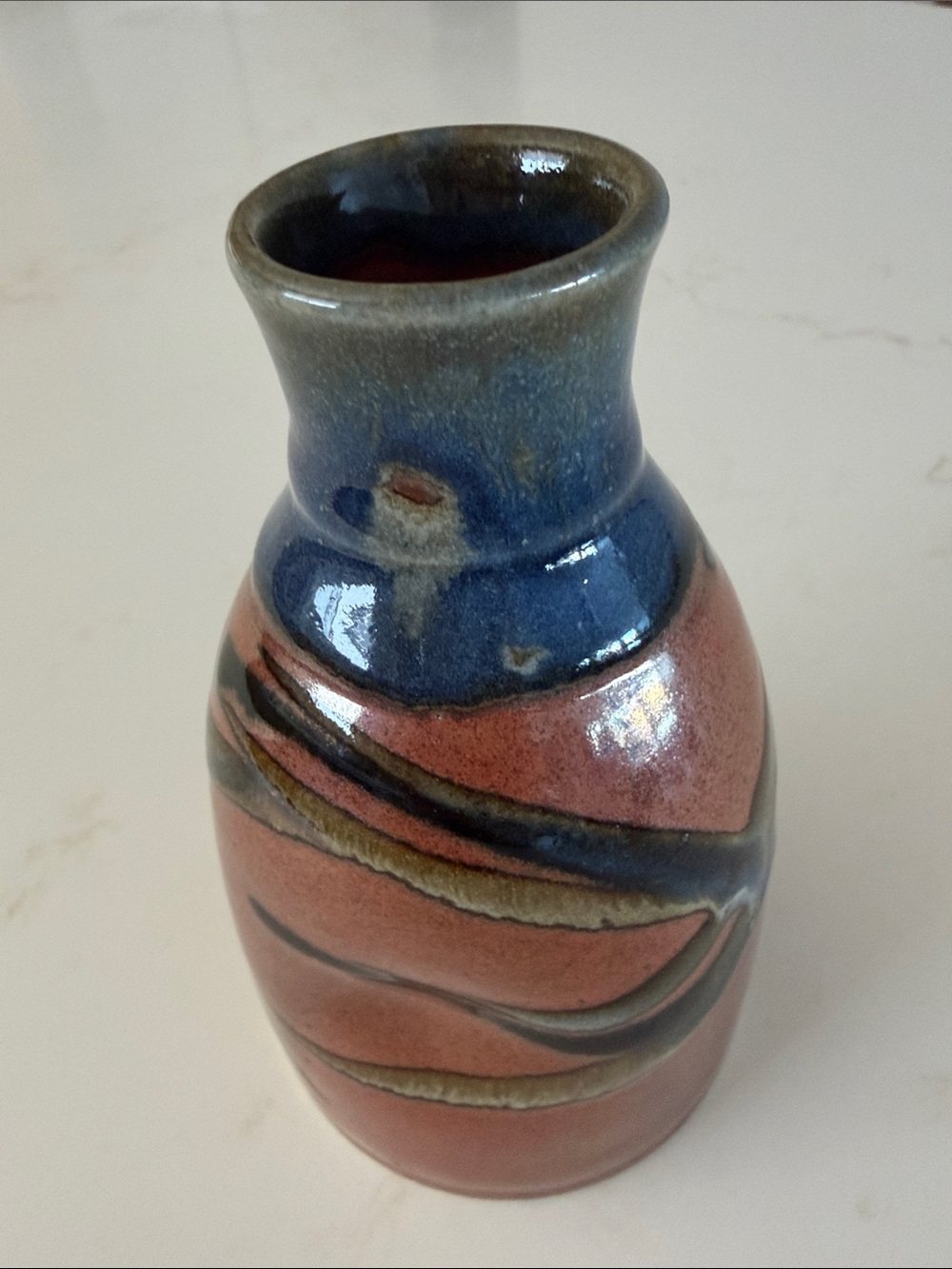 New Beautiful Handmade Ceramic Sake Set in Blue and Coral - Picture 5 of 14